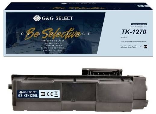 G&G Select TK-1270 schwarze Tonerkartusche Box und die unten abgebildete Kartusche, gekennzeichnet mit GS-KTK1270L.