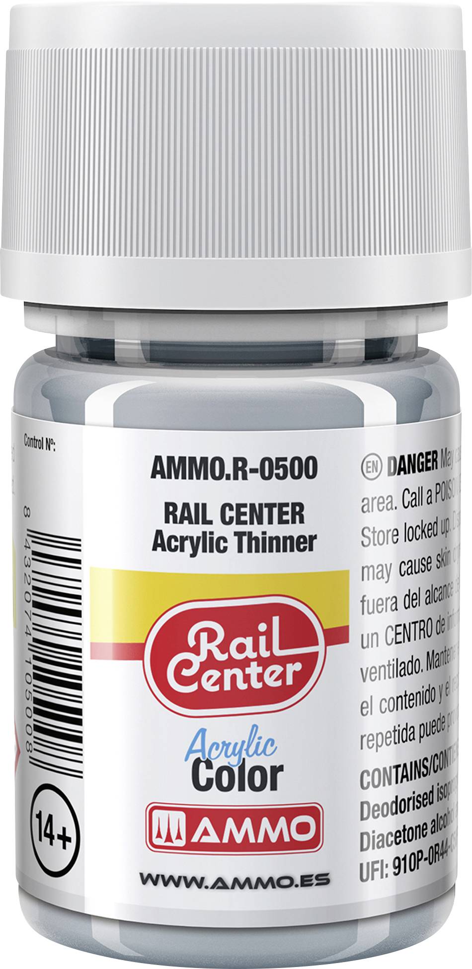 Flasche Rail Center Acrylverdünner, gekennzeichnet mit 