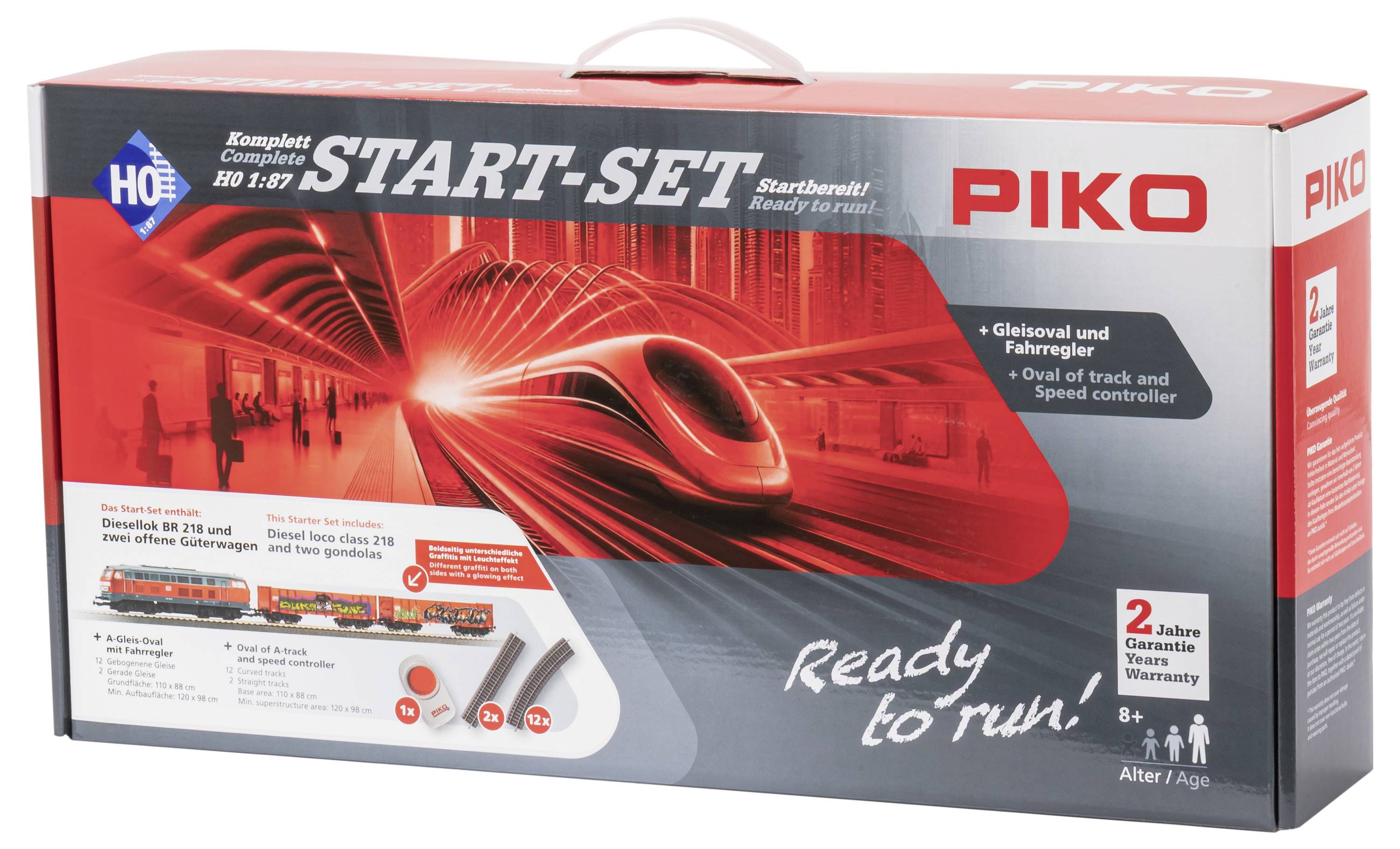 PIKO 57032 Start-Set kids Güterzug BR 218 DB AG mit zwei offenen Güterwagen Eaos