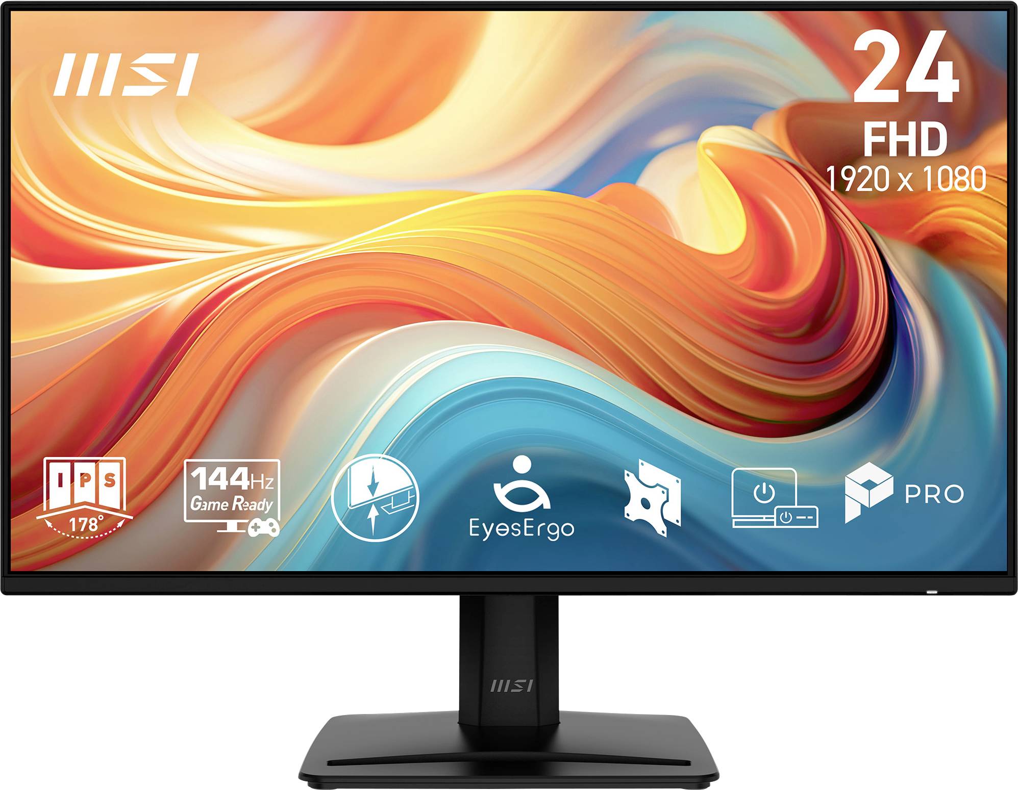 MSI 24-Zoll-FHD-Monitor mit farbenfrohem abstraktem Display, 144-Hz-Bildwiederholfrequenz, IPS, 178°-Betrachtungswinkel, EyesErgo und PRO-Funktionen