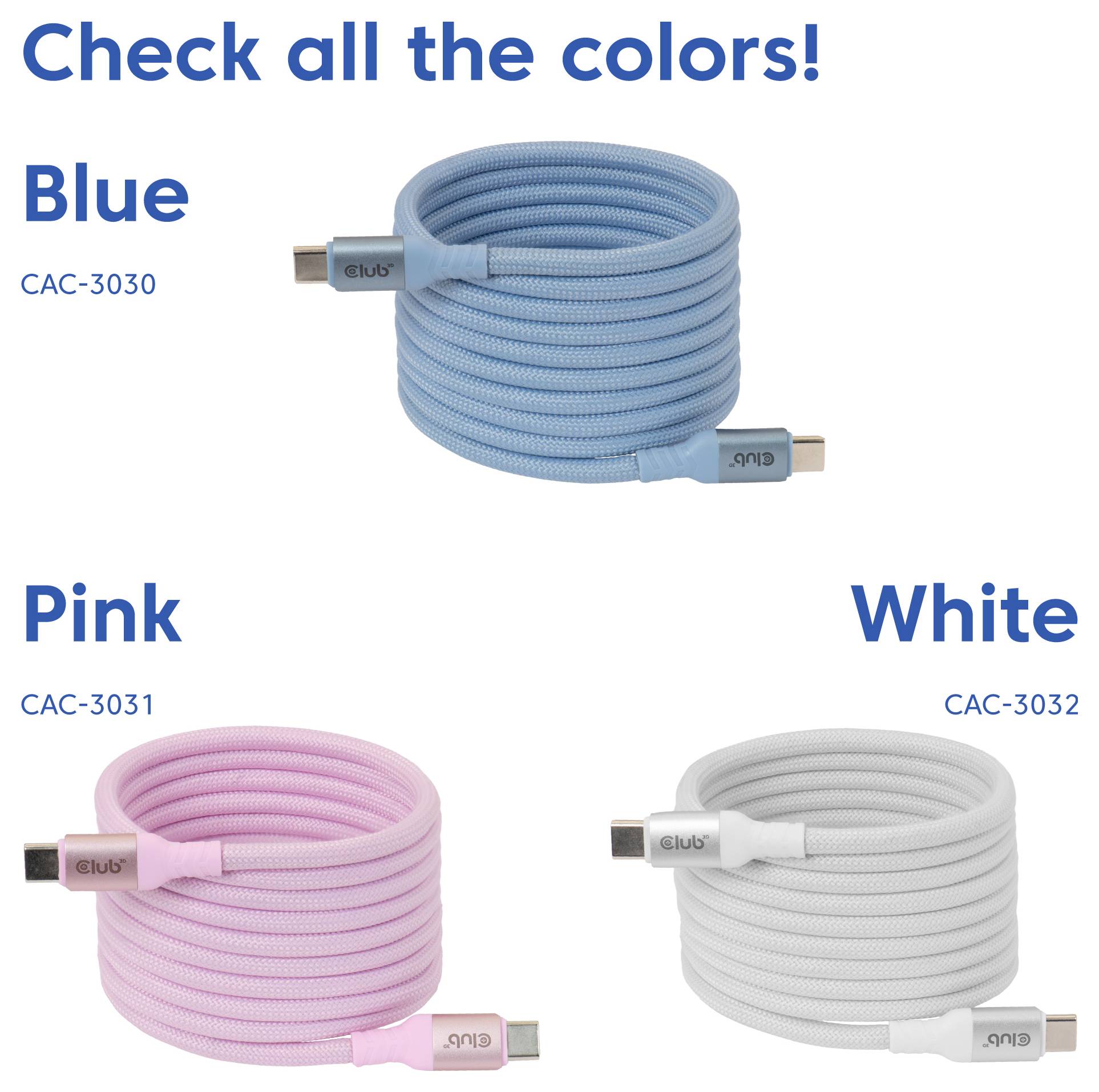 Club3D USB-C® Kabel USB-C® Stecker 2m Blau CAC-3030