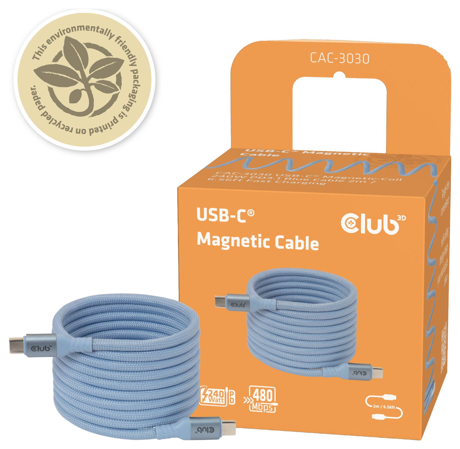 Club3D USB-C® Kabel USB-C® Stecker 2m Blau CAC-3030