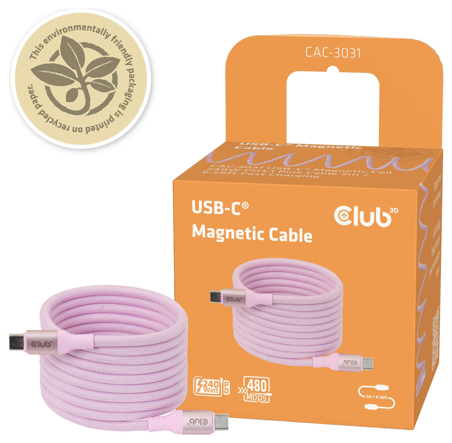 Club3D USB-C® Kabel USB 2.0 USB-C® Stecker 2m Pink CAC-3031