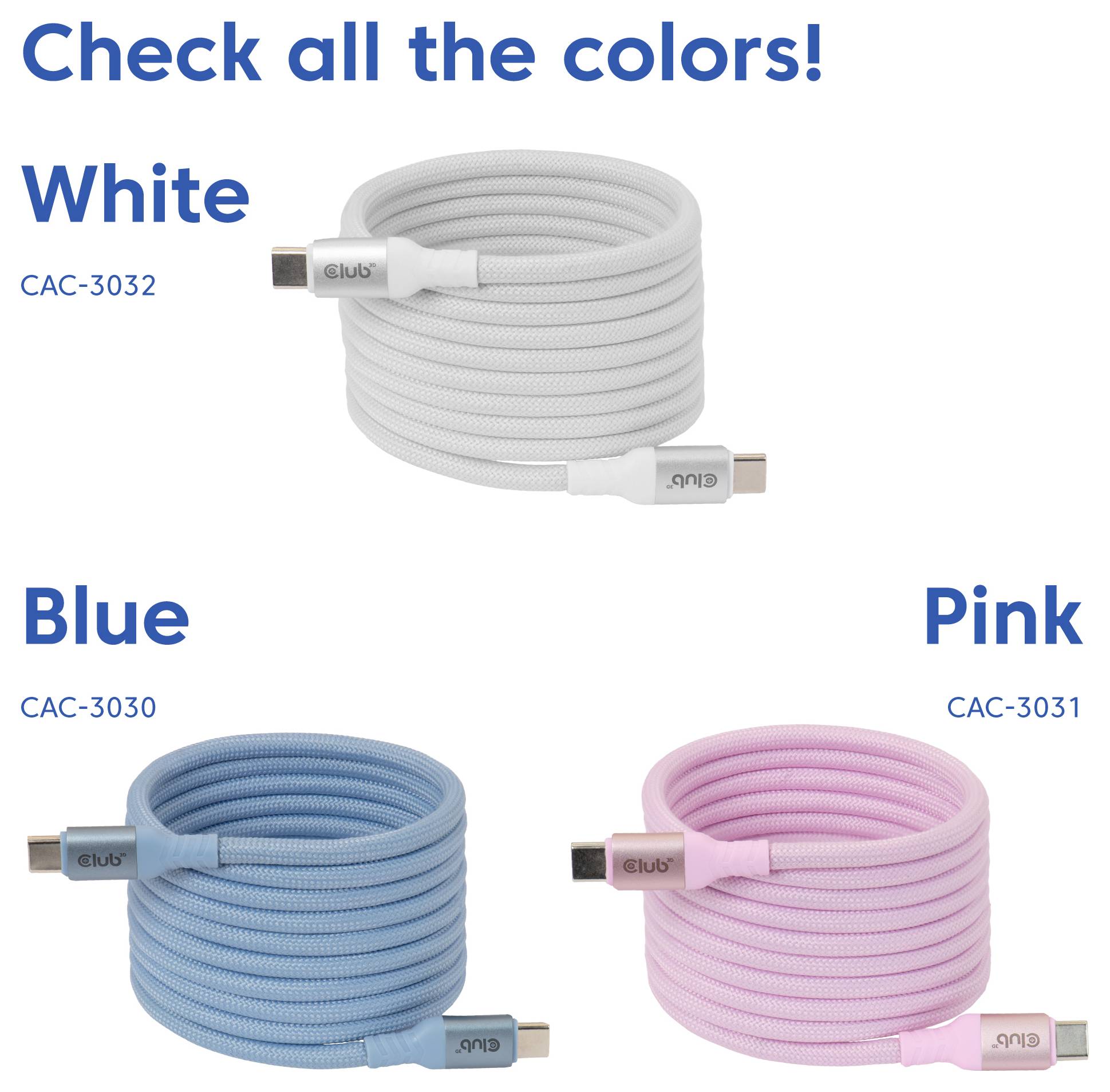 Club3D USB-C® Kabel USB-C® Stecker 2m Weiß CAC-3032