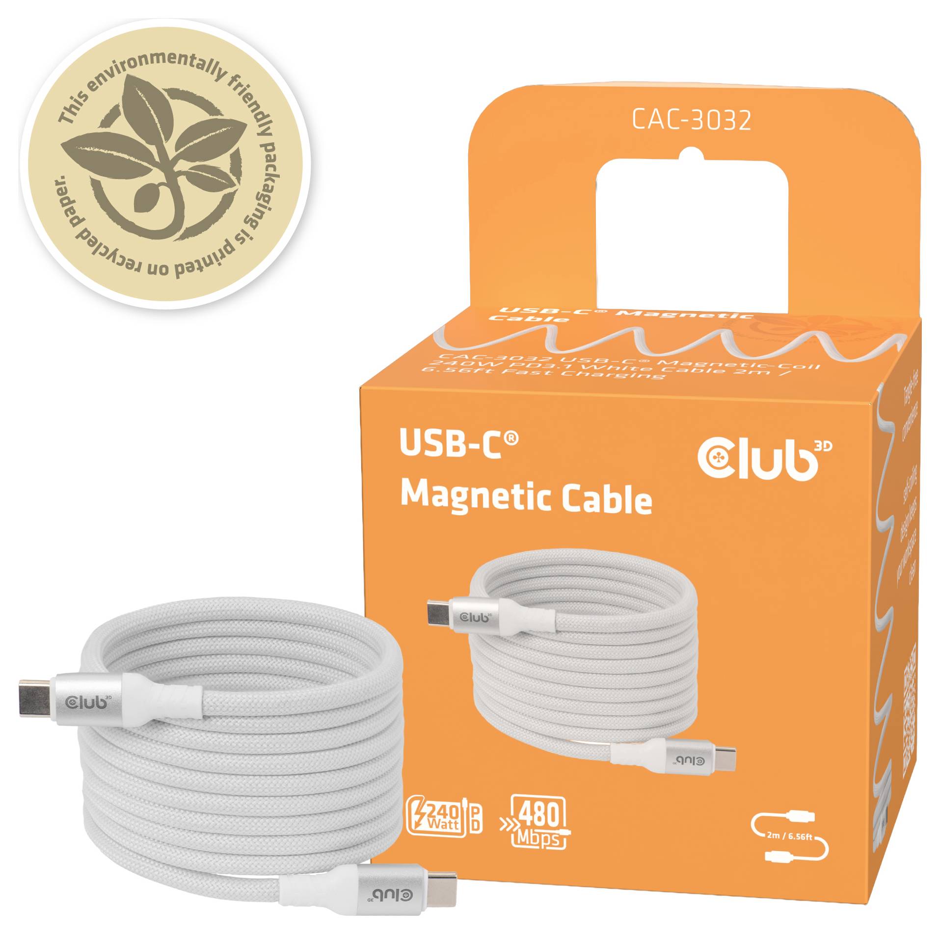 Club3D USB-C® Kabel USB-C® Stecker 2m Weiß CAC-3032