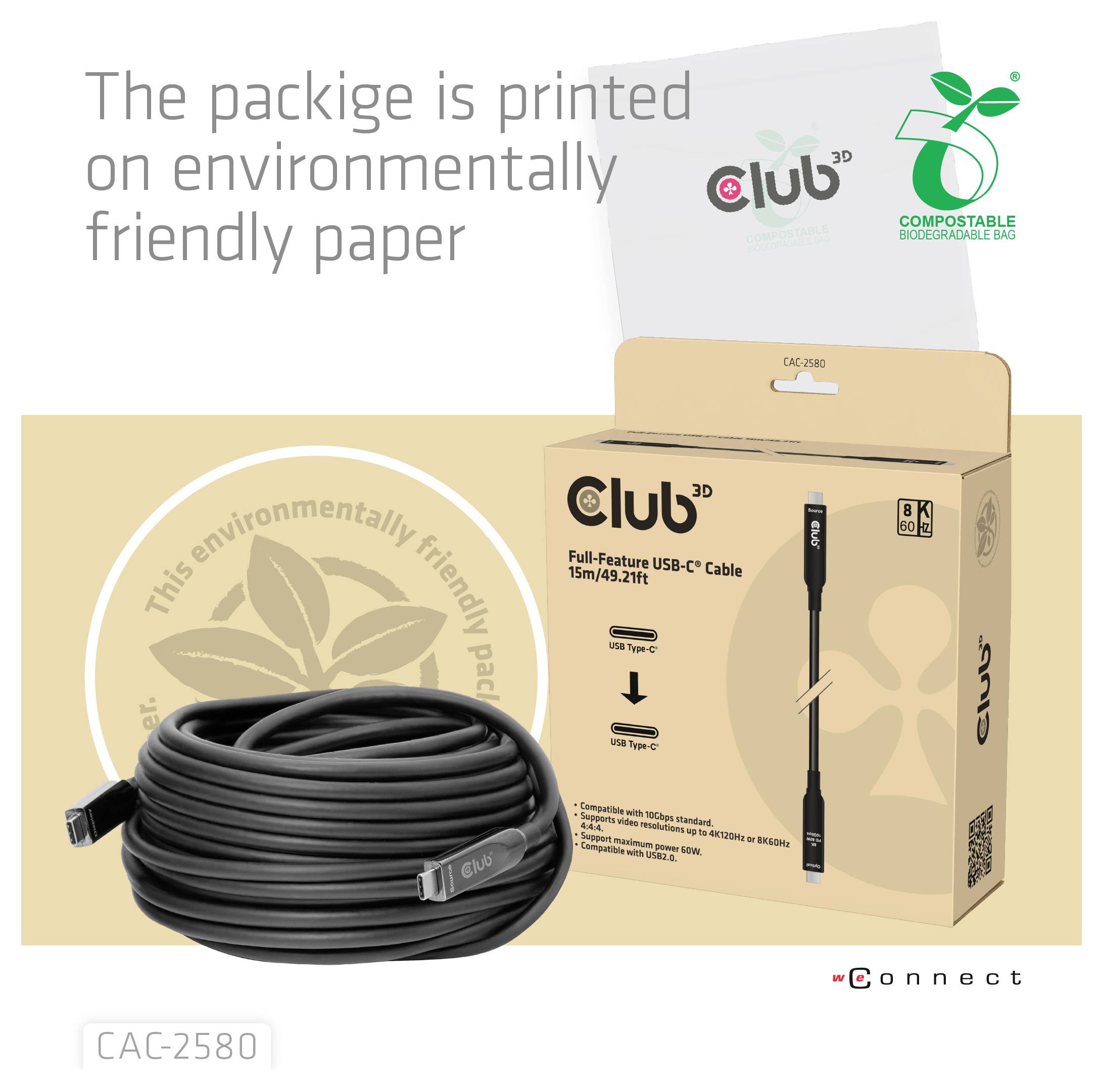 Club3D USB-C® Kabel USB-C® Stecker 15m Schwarz CAC-2580