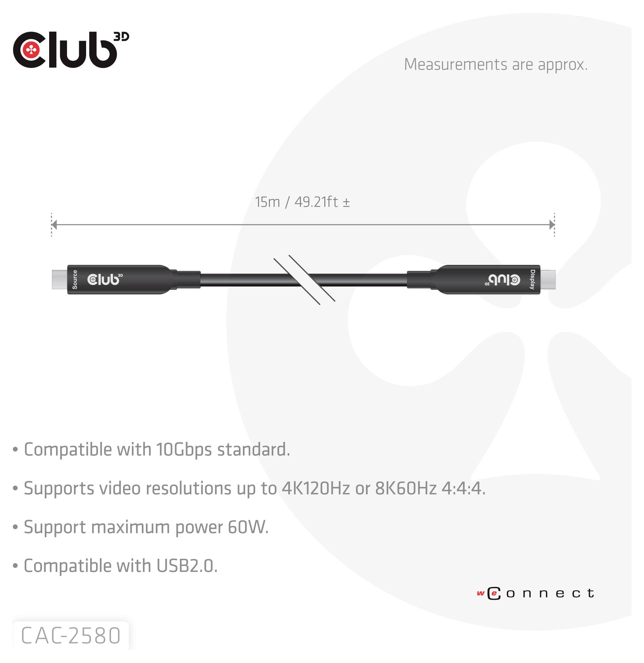Club3D USB-C® Kabel USB-C® Stecker 15m Schwarz CAC-2580