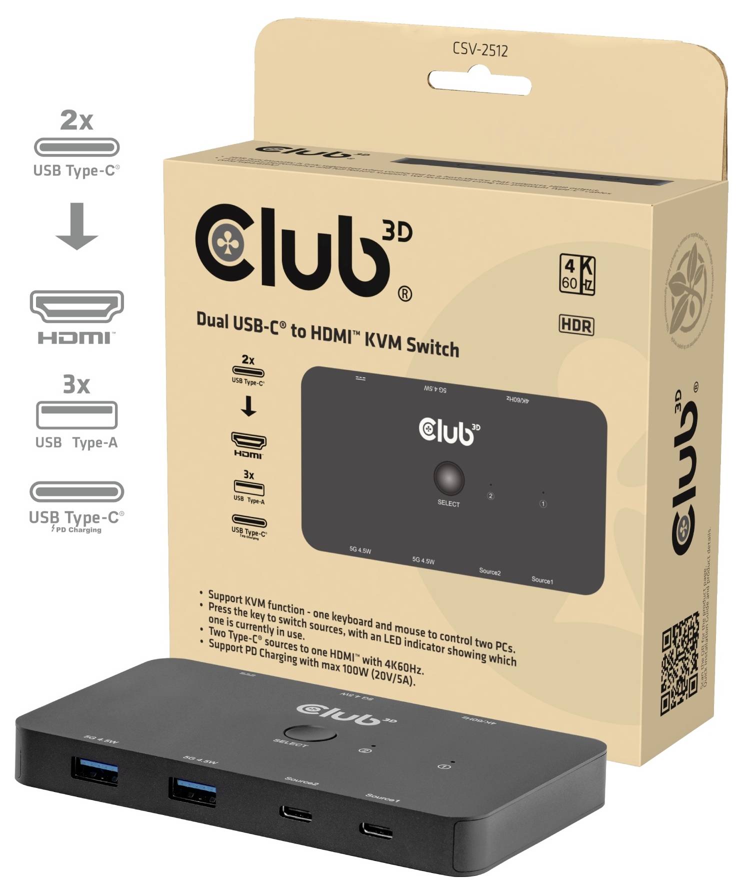 Box und KVM-Schalter für „Club 3D