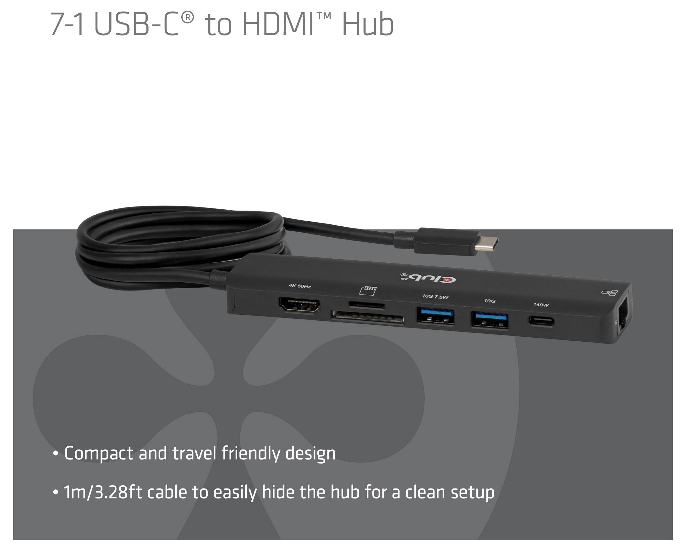 Club3D CSV-2555 USB-Hub 7 Port USB-A, RJ45, HDMI®, microSD, SD, USB-C® PD Schwarz