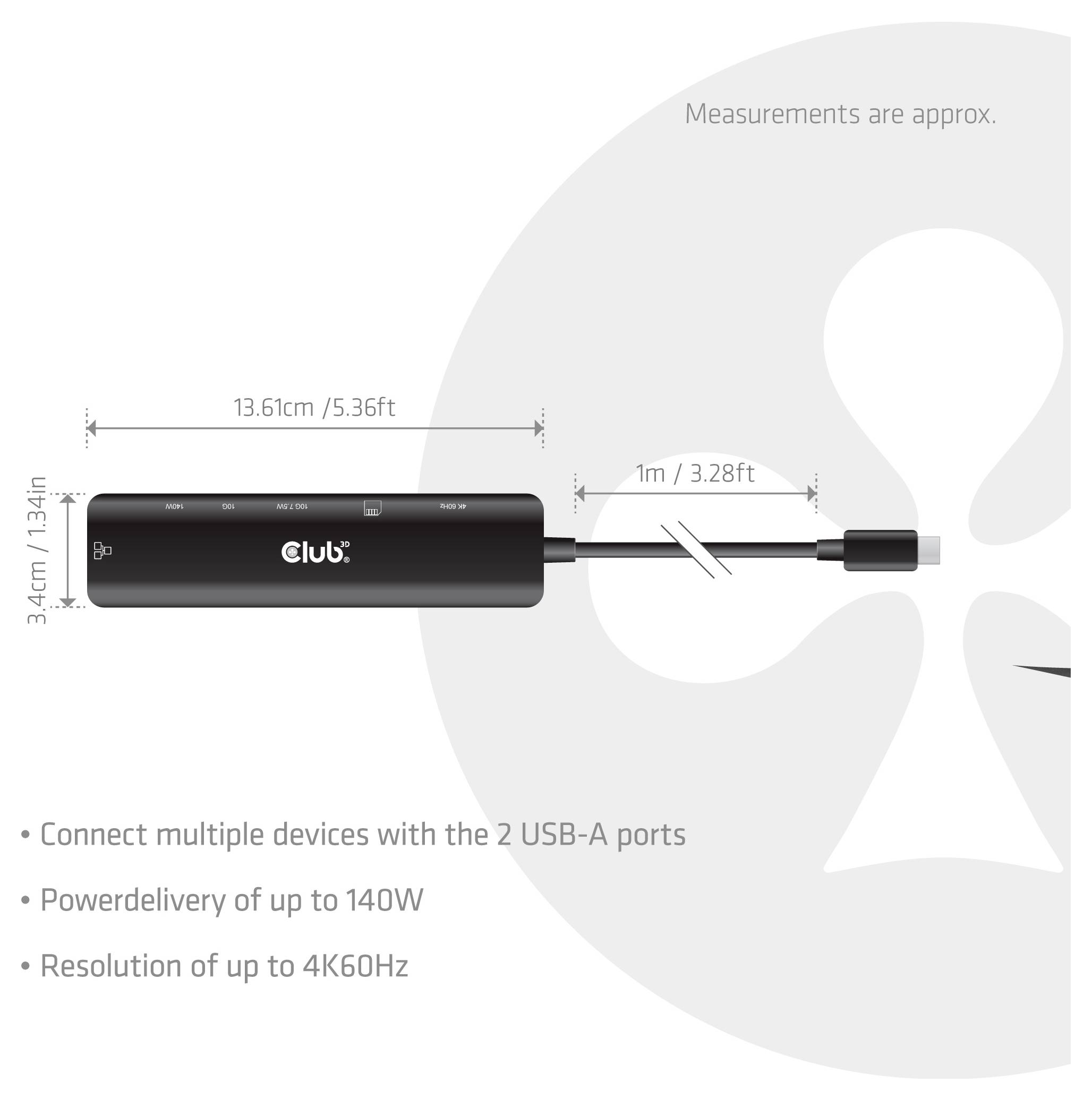 Club3D CSV-2555 USB-Hub 7 Port USB-A, RJ45, HDMI®, microSD, SD, USB-C® PD Schwarz