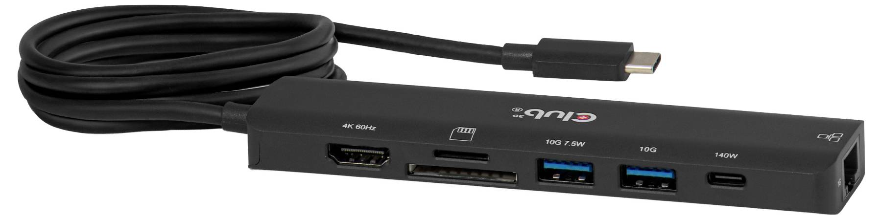 Club3D CSV-2555 USB-Hub 7 Port USB-A, RJ45, HDMI®, microSD, SD, USB-C® PD Schwarz