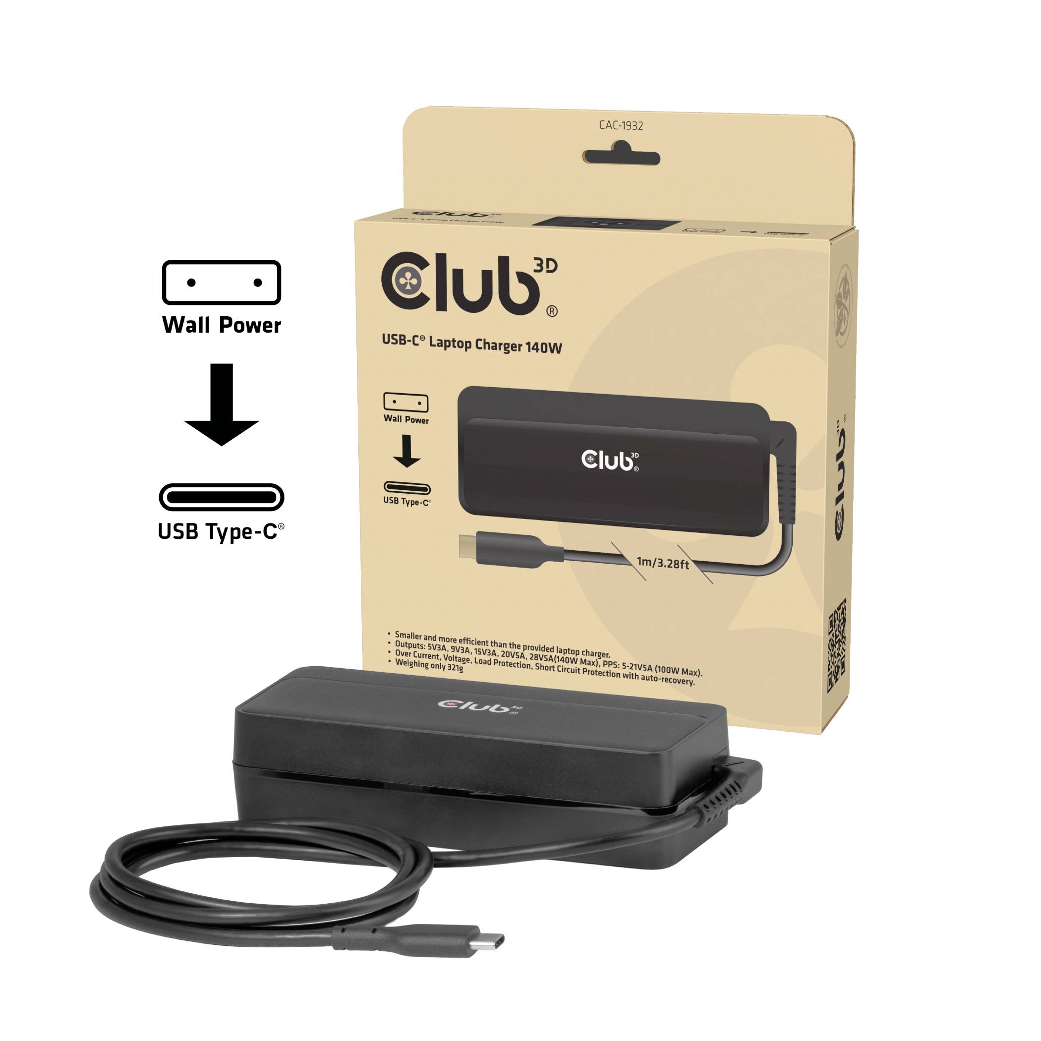Club3D Notebook-Netzteil 140W 5A GaN