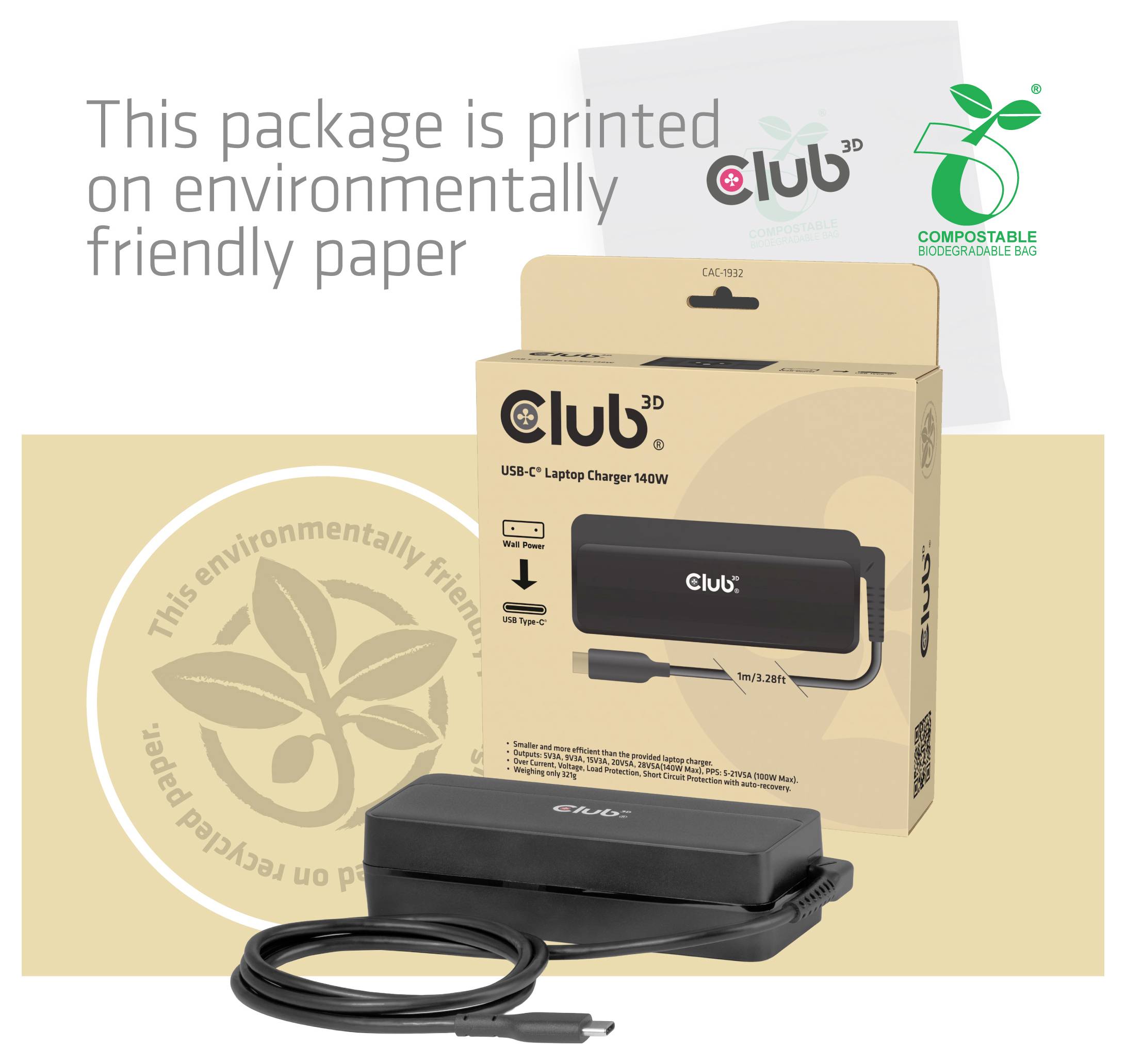 Club3D Notebook-Netzteil 140W 5A GaN
