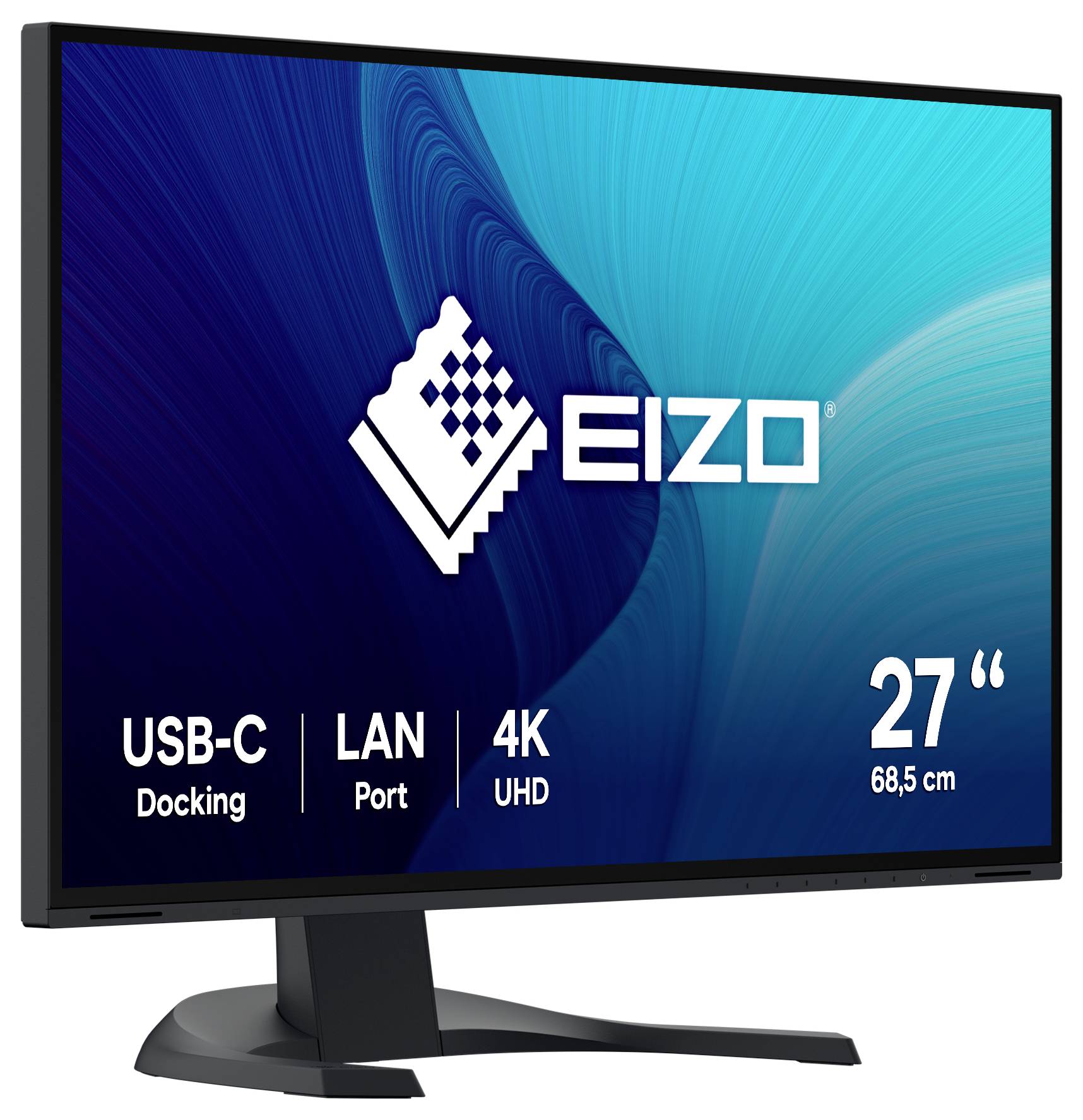 EIZO 27-Zoll 4K UHD-Monitor mit USB-C-Dockingstation und LAN-Anschluss.
