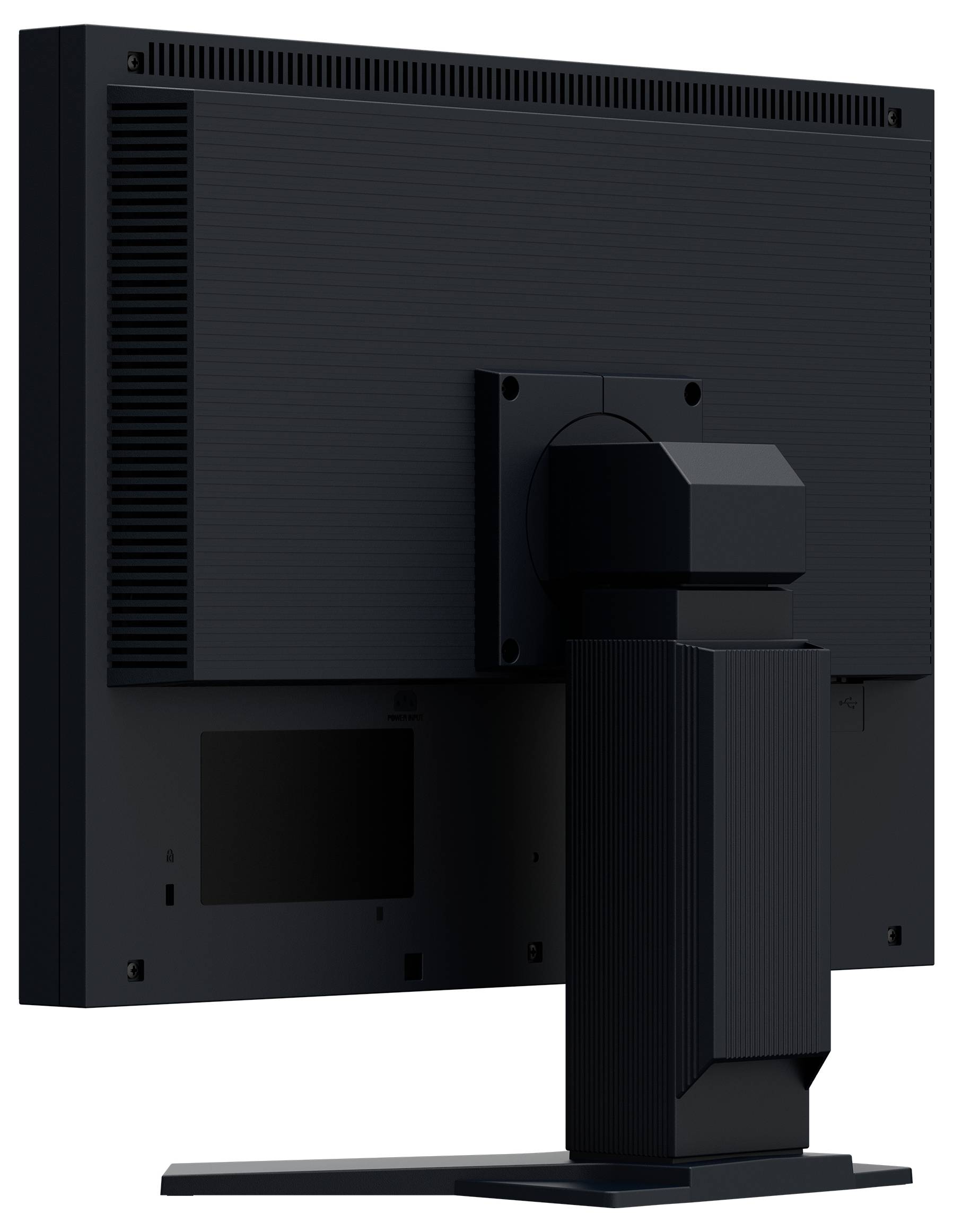 EIZO-Desktop-Monitor mit 21-Zoll-Bildschirm, auf dem das EIZO-Logo auf einem blauen abstrakten Display angezeigt wird.