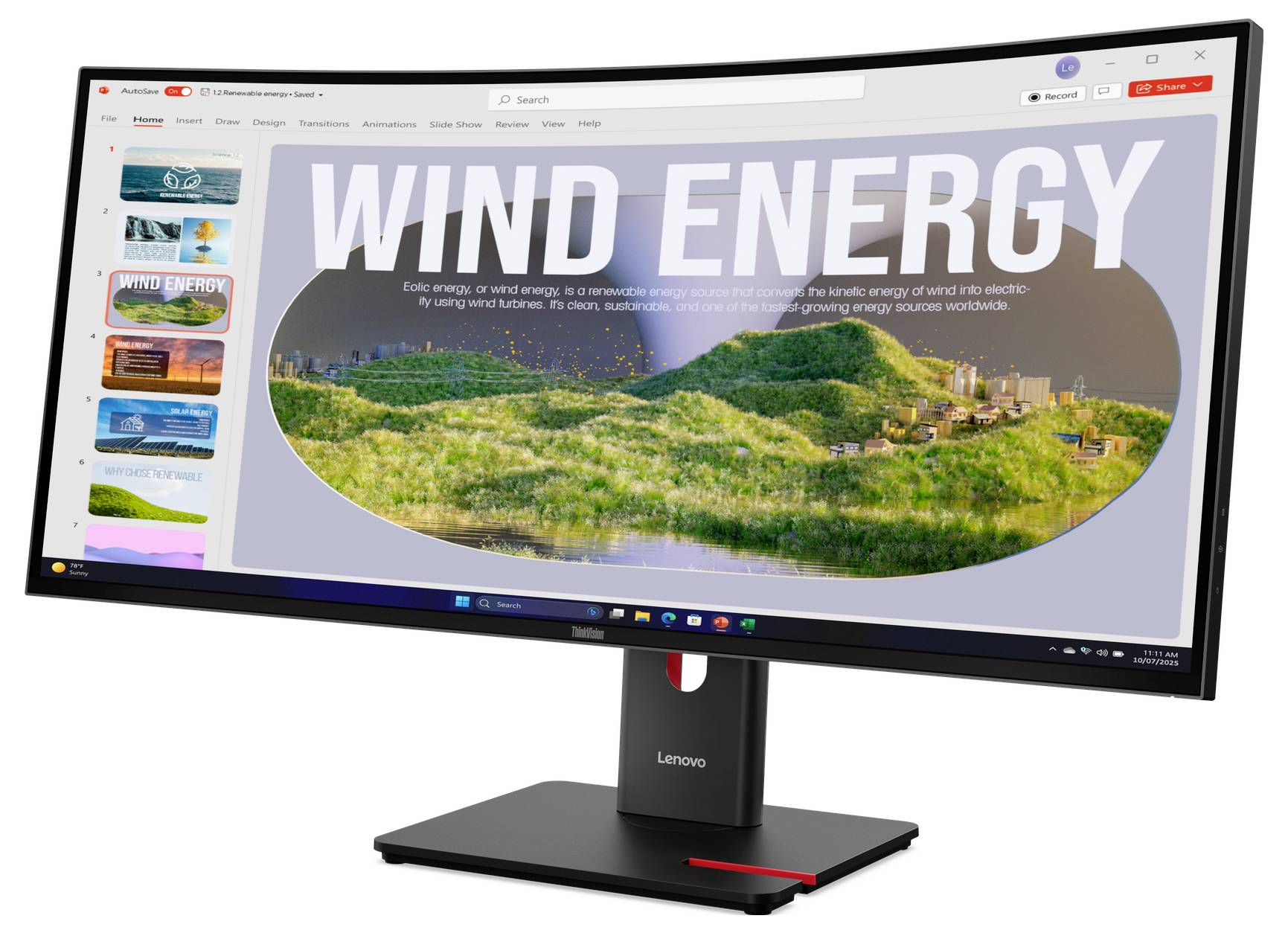 Lenovo-Monitor zeigt eine Präsentationsfolie mit dem Titel 
