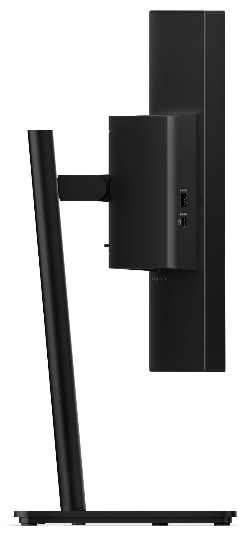 Rückansicht eines weißen EIZO-Desktopmonitors auf einem Ständer, die verstellbare Halterung, Lüftungsöffnungen und seitliche Anschlüsse zeigt.