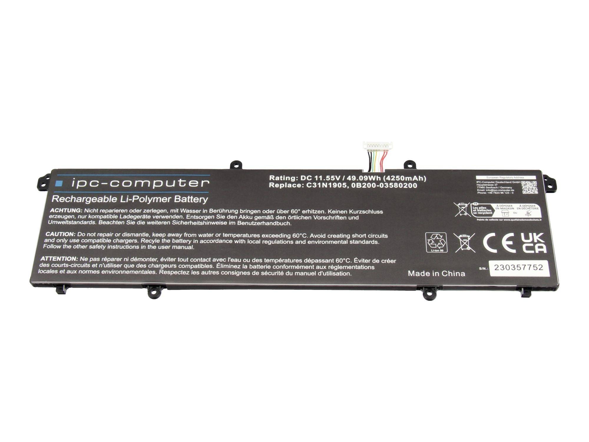 Lange Laptop-Ersatzbatterie mit der Bezeichnung 
