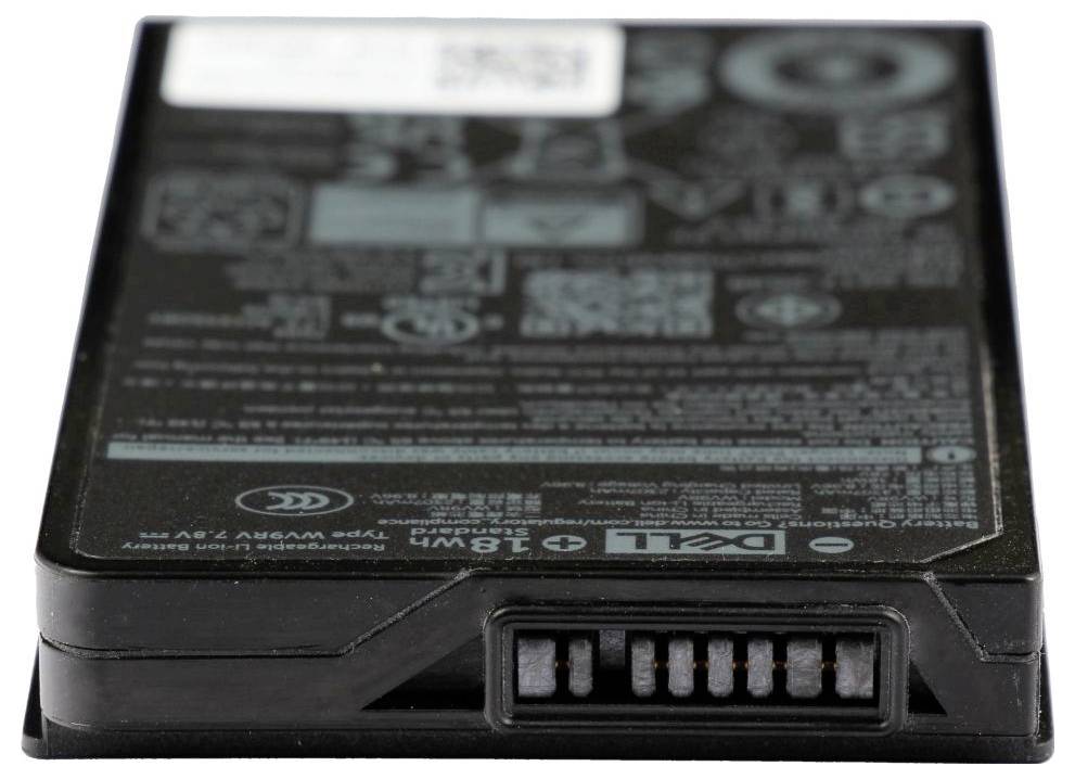 Schwarzes rechteckiges Lithium-Ionen-Batteriepack mit Etikett und freiliegenden Metallklemmen an der Unterseite.