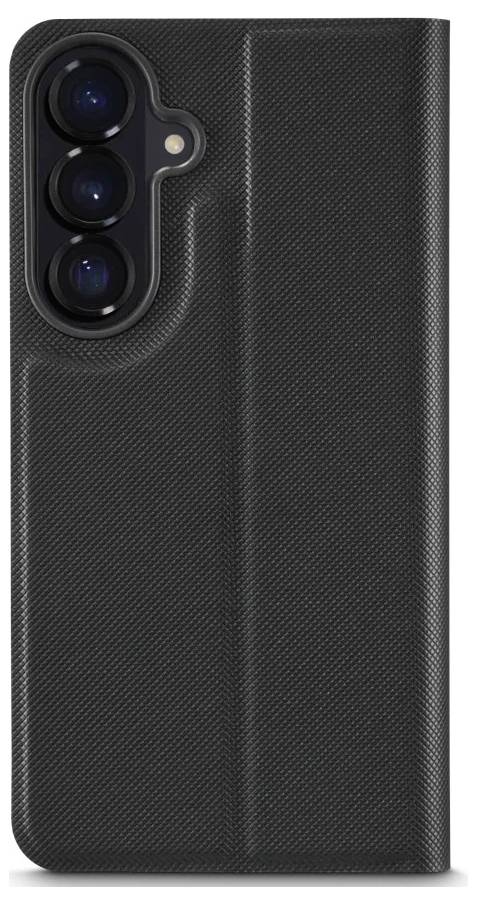 Schwarze strukturierte Smartphone-Hülle mit drei hinteren Kameraausschnitten und einer Blitzöffnung oben links.