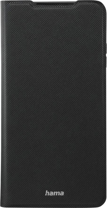 Schwarze Hama Schutzhülle mit Textur und schlankem Flip-Cover-Design.