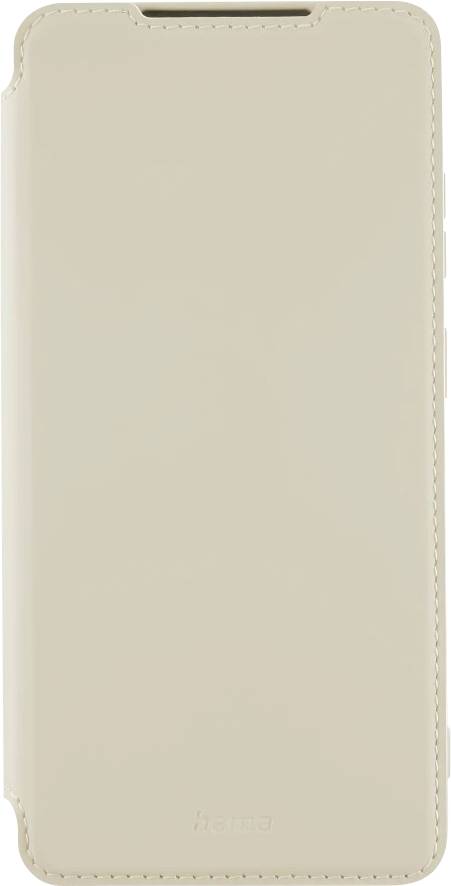 Beige Smartphone-Klappetui mit Ausschnitt vorne oben und genähten Kanten.