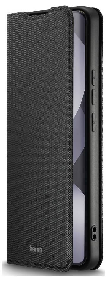 Schwarze Tablet-Schutzhülle im Folio-Stil mit teilweise geöffnetem Cover, das den Tablet-Bildschirm und die Seitentasten zeigt.