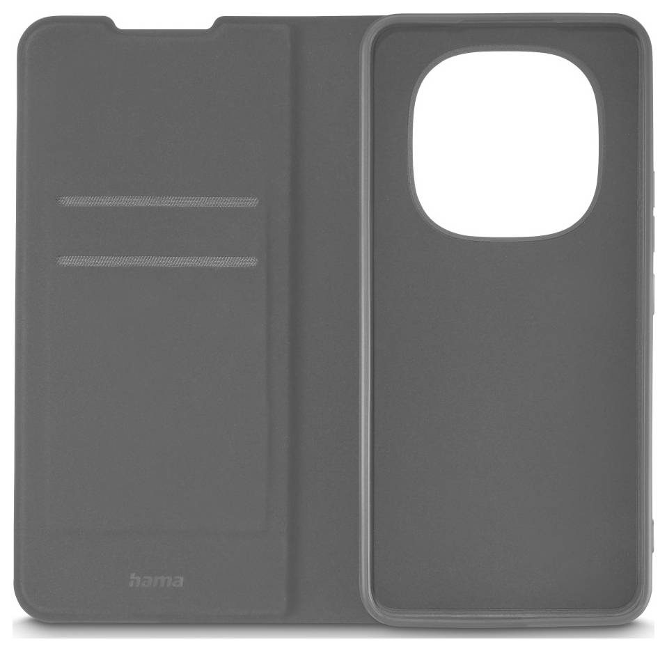 Grauer, Folio-Stil-Handyhülle mit Frontabdeckung und großem Kameraausschnitt, geschlossen auf weißem Hintergrund gezeigt.