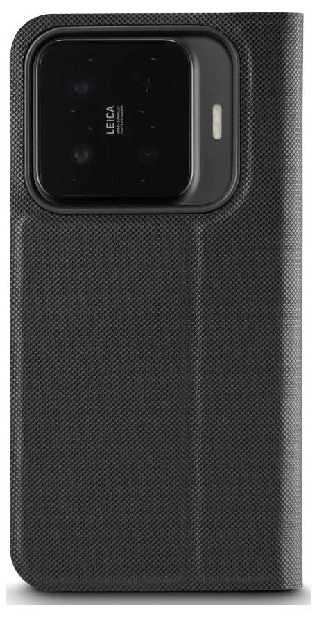 Rückseite eines schwarzen Smartphones mit texturiertem Case, das oben ein großes quadratisches Leica-Kameramodul aufweist.