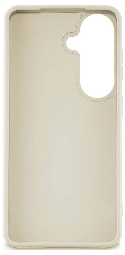 Beige Smartphone-Hülle mit großem Ausschnitt für die Kamera und erhöhten Schutzrändern.