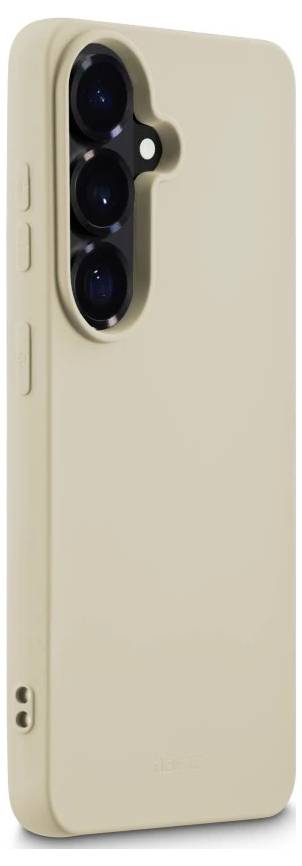 Beige Smartphone-Schutzhülle mit erhöbenem dreifachem Kamera-Ausschnitt auf der Rückseite.