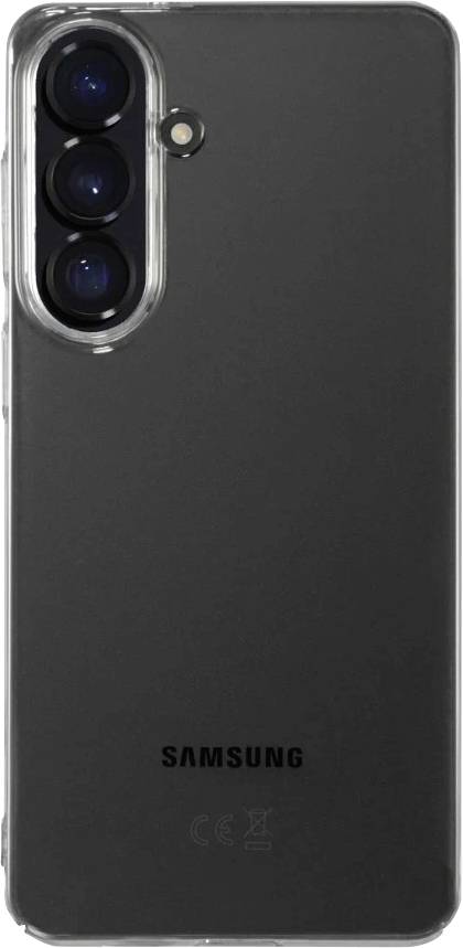 Rückseite eines schwarzen Samsung-Smartphones mit drei rückseitigen Kameras und einem Blitz in vertikalem Layout.