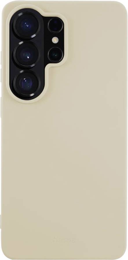Beige-farbige Smartphone-Schutzhülle mit erhöhter Ausnehmung für ein Dreifach-Kameramodul in der oberen linken Ecke.