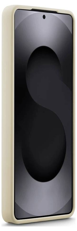 Smartphone mit goldenem Rahmen in Vorderansicht mit dunklem abstraktem Hintergrundbild und zentrierter Lochkamera oben.
