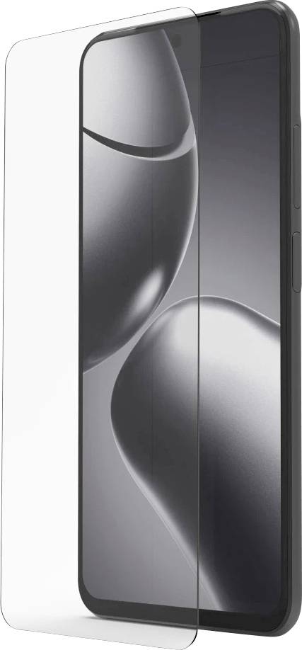 Ein Smartphone mit einer transparenten Schutzhülle, die den Bildschirm teilweise bedeckt, in einer produktstilisierten Abbildung gezeigt.