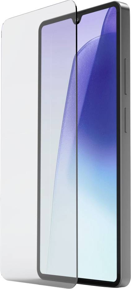 Zwei Smartphones von vorne und hinten gezeigt mit einer klaren Schutzfolie für den Bildschirm, die über das Display ausgerichtet ist.
