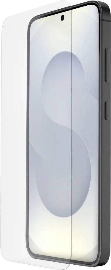 Transparenter Displayschutz auf einem Smartphone mit einer zentrierten Frontkamera-Aussparung.