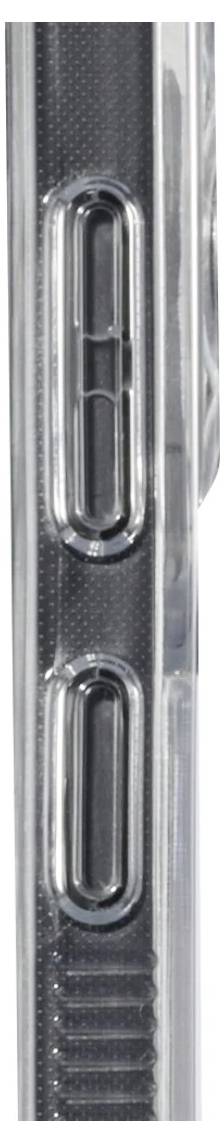 Nahaufnahme einer metallischen Gerätekante mit zwei vertikalen ovalen Schlitzen und strukturiertem schwarzem Griffdetail.