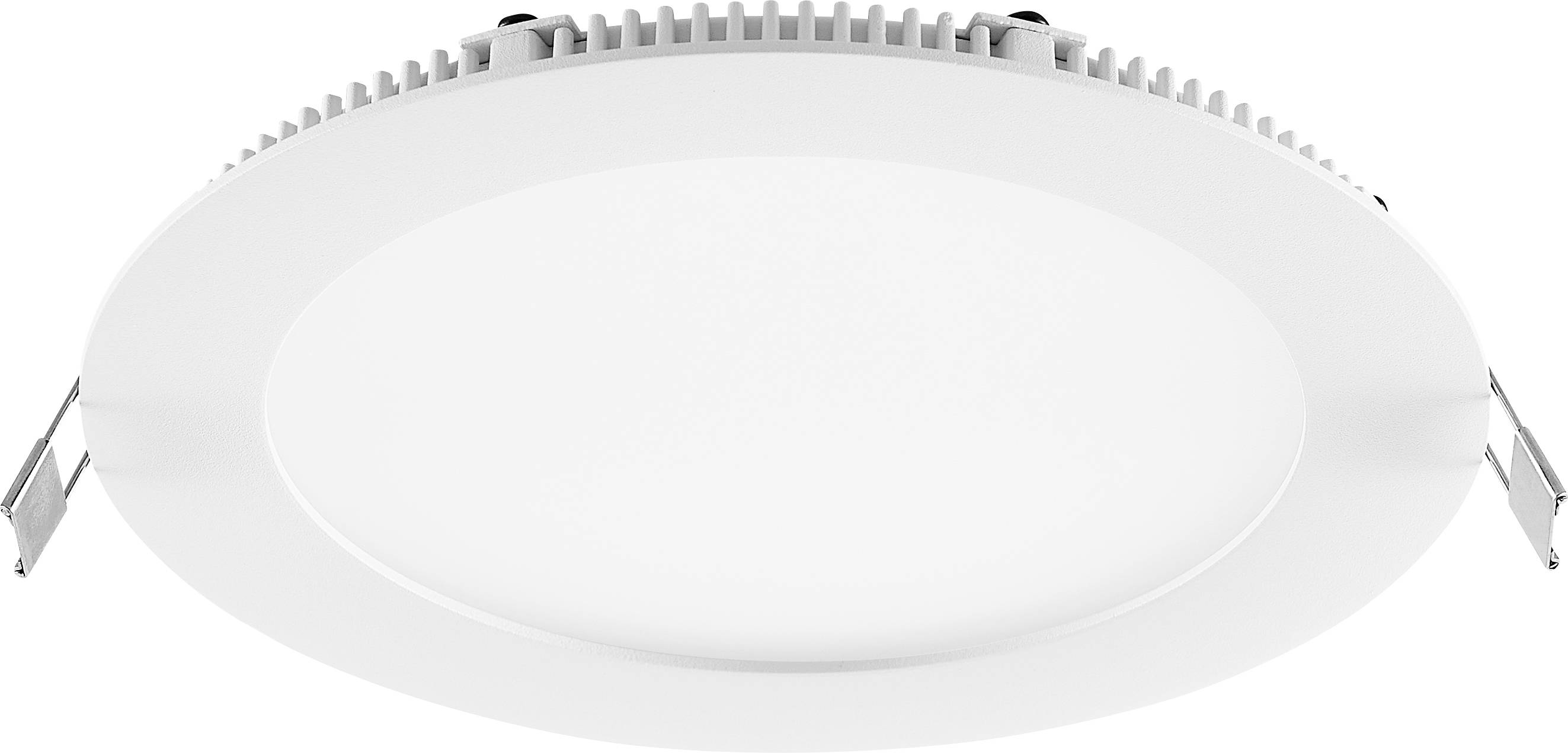 Runde weiße LED-Deckenleuchte mit seitlichen Federklemmen zum Einbau