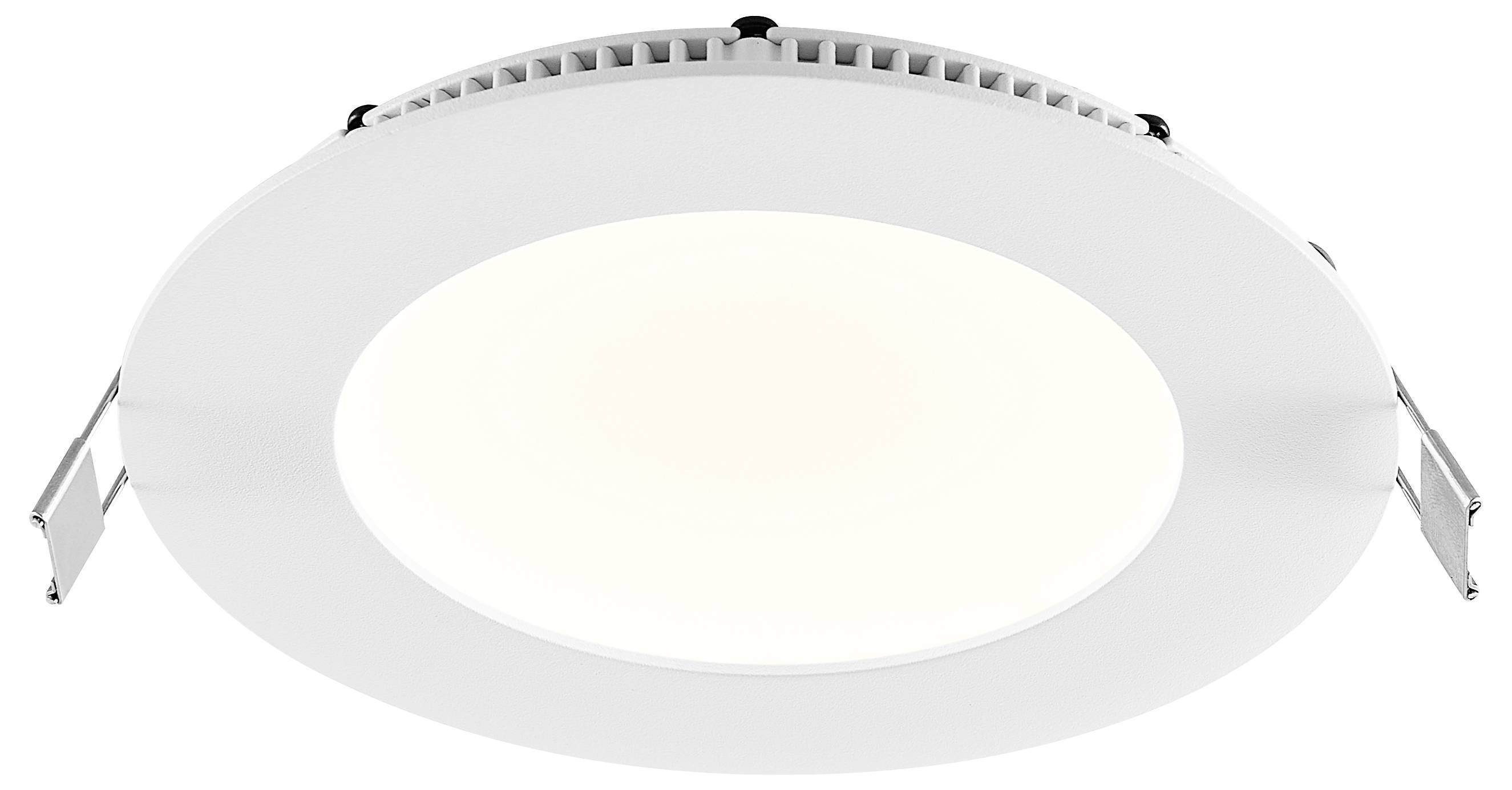 Rundes weißes, bündig eingebautes LED-Deckenleuchten-Panel mit zentralem leuchtend diffusor und Federklemmen zur Montage