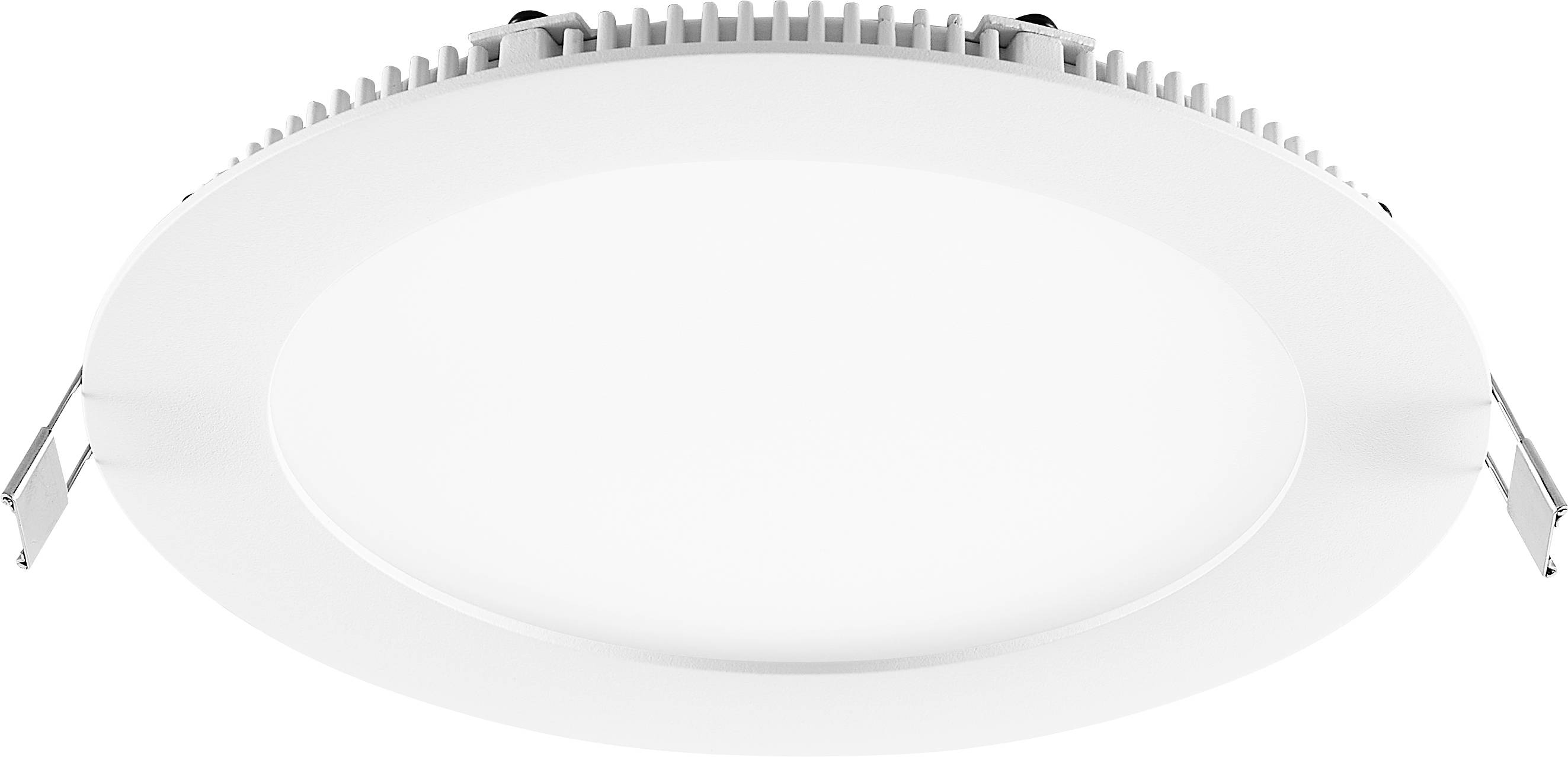 Rundes weißes LED-Deckenleuchten-Panel mit seitlichen Federklemmen und schlankem Einbaudesign