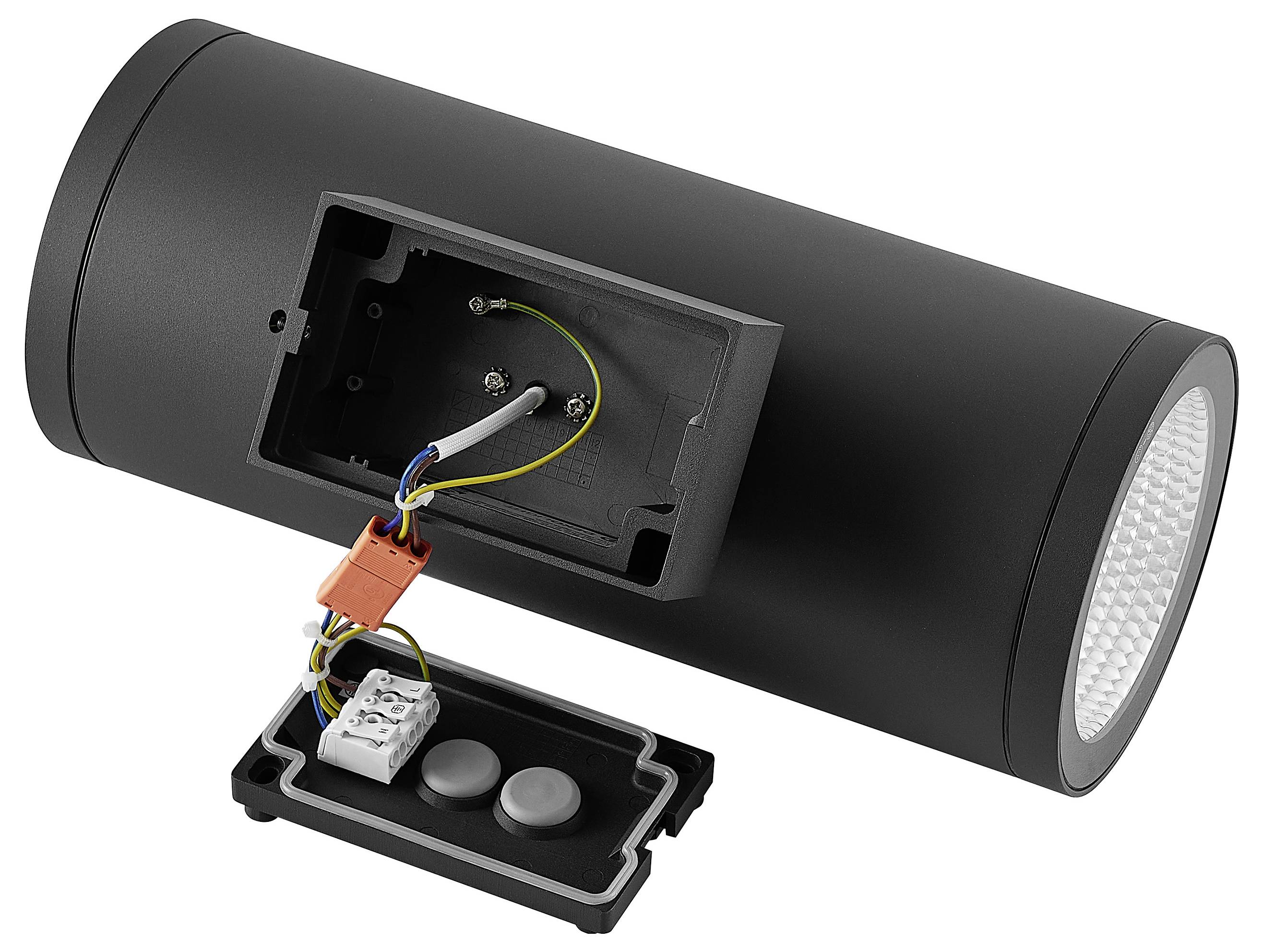 Runde weiße LED-Einbau-Deckenleuchte mit seitlichen Befestigungsklammern, abgebildet auf weißem Hintergrund.