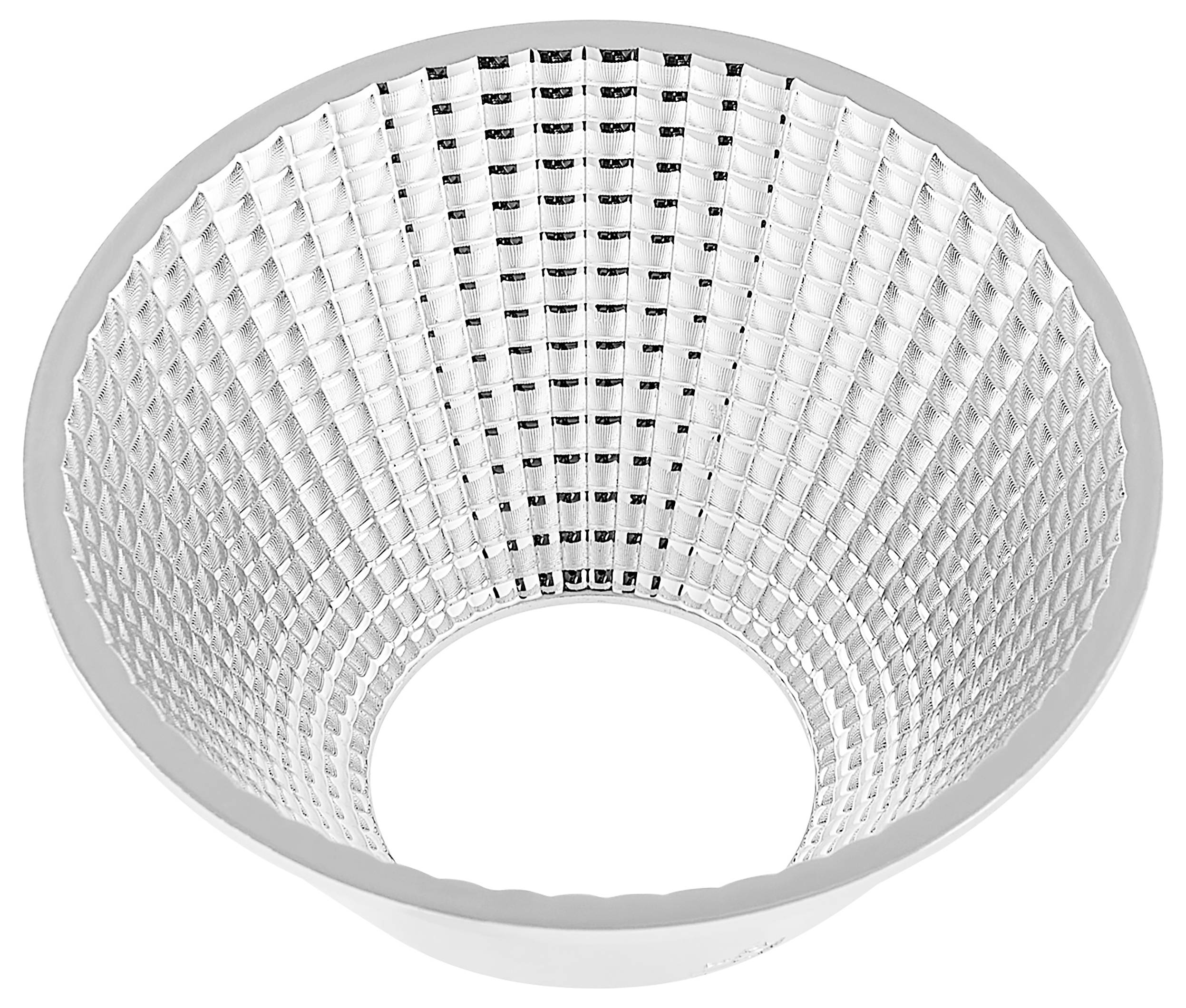 Runder weißer Reflektor oder Lichtdiffusor mit strukturierter reflektiver Innenseite und zentraler Öffnung