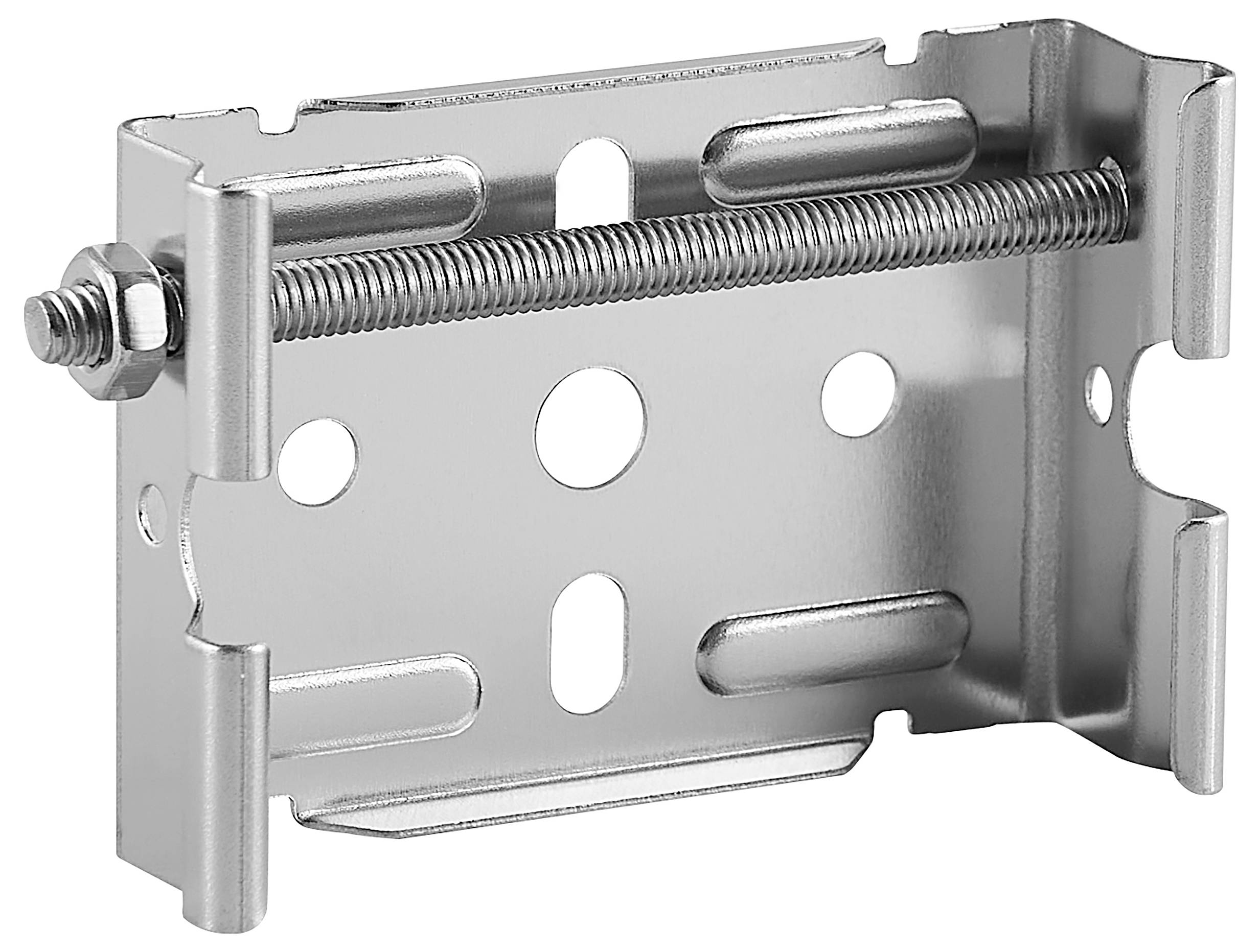 Verstellbare Metallmontageklammer mit Gewindeschraube und mehreren Löchern zum Befestigen von Hardware an einer Wand oder einem Rahmen