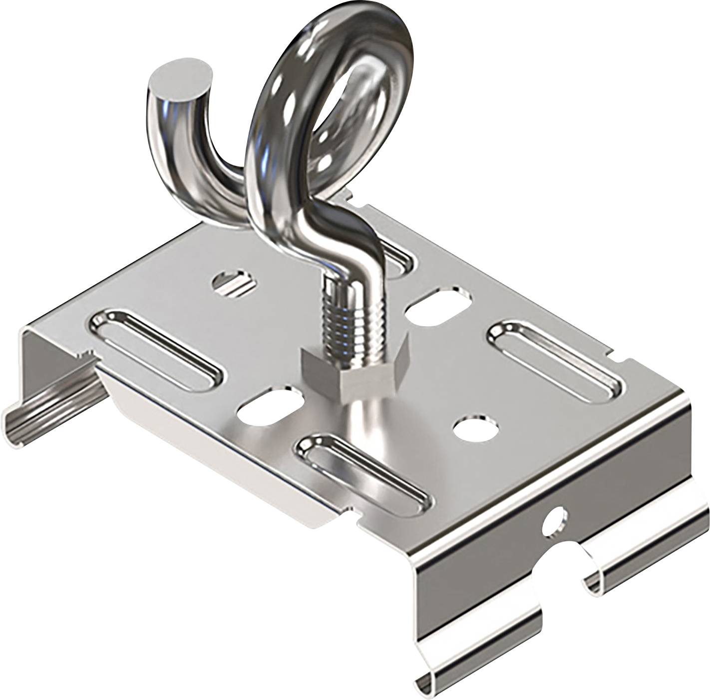 Metalldeckenhaken mit einer zentralen Schraube, die auf einer Schlitzmontageplatte montiert ist, zum Aufhängen von Gegenständen von oben.