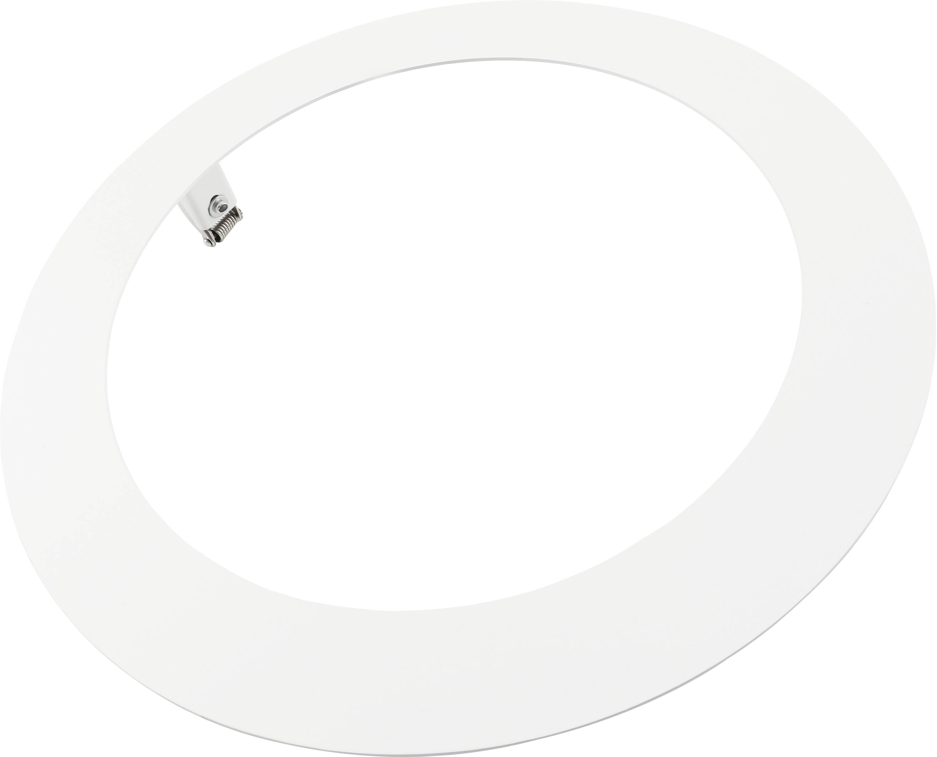 Weiße ovale Ringlichter-Leuchte mit einer kleinen montierten Kamera oder einem Sensor an der Innenkante.