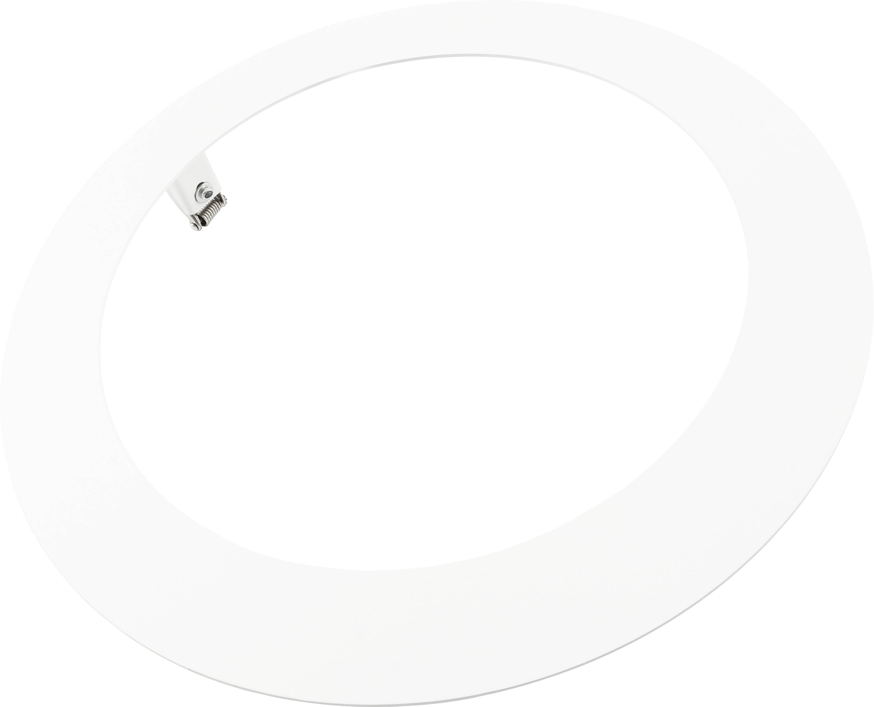 Weiße ovale Deckenleuchte mit einem kleinen seitlich angebrachten Stecker oder Sensor auf der Kante.