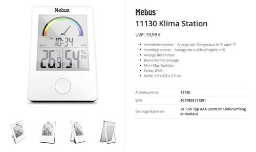 Mebus Thermo-/Hygrometer Weiß 11130