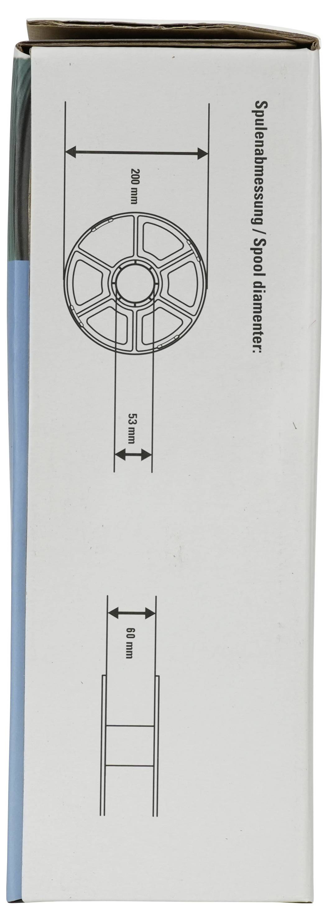 Seitenansicht eines Filamentspulenbox-Diagramms mit der Bezeichnung 