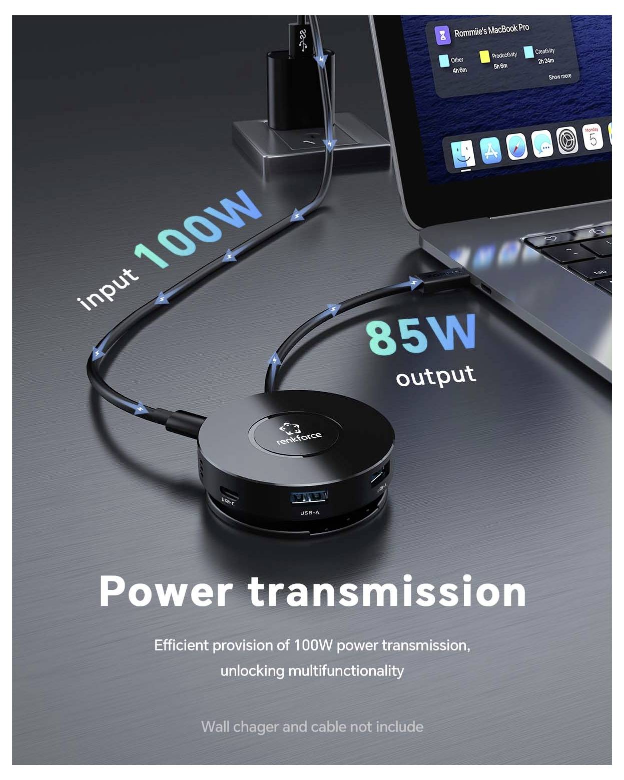 Renkforce RF-7533296 USB-Hub 7+1 Port USB-C® USB 3.0 10 GBit/s mit eingebautem Konverter Schwarz RF-7IN1USBCH